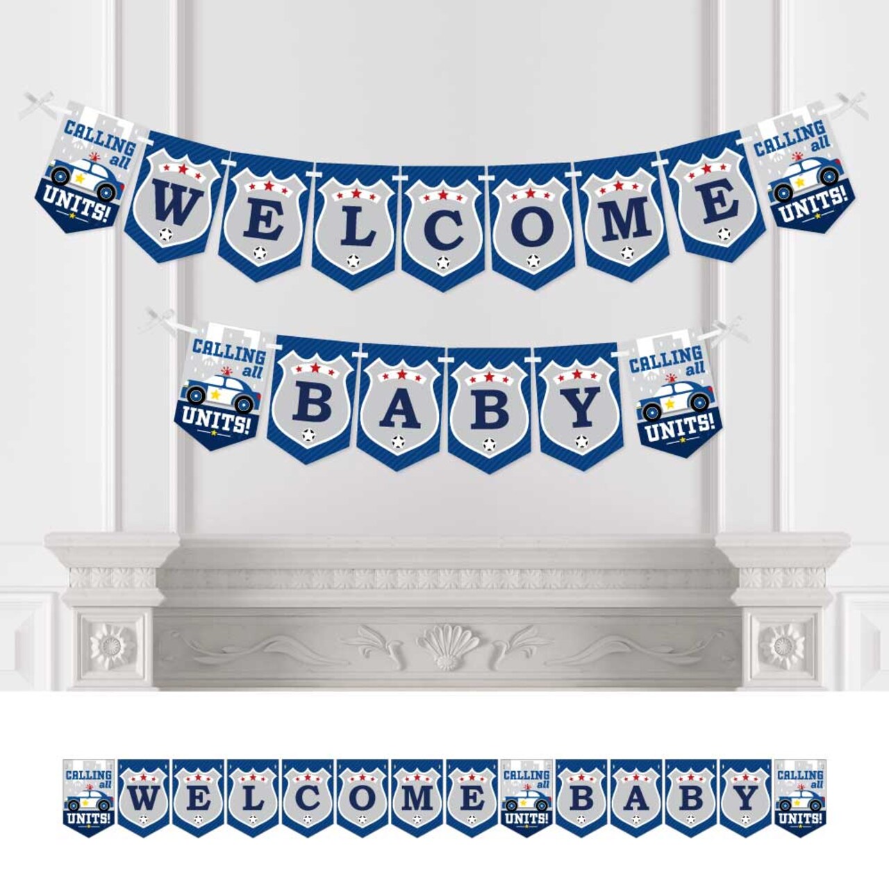 Big Dot of Happiness Calling All Units - Police - Cop Baby Shower Bunting Banner - Party Decorations - Welcome Baby